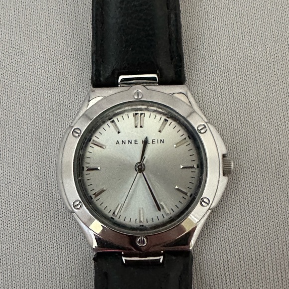 Anne Klein silver tone ladies watch with black leather band - Picture 3 of 6